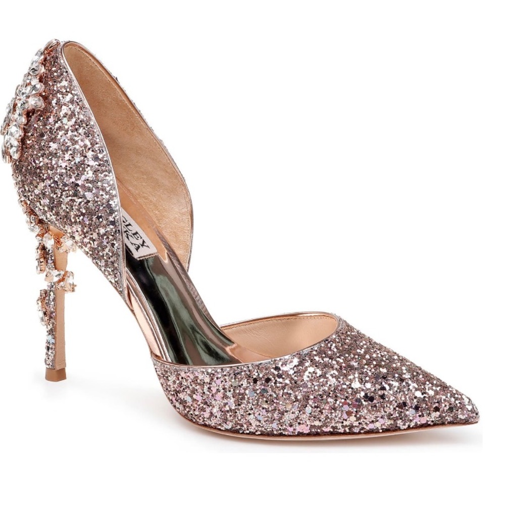 Badgley Mischka Rose gold sparkle pumps